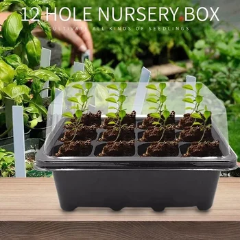 12 cellás műanyag óvodai edények lélegző lyukkal Kupola alap kerti termesztő doboz növény vetőmagtálca készlet csírázás