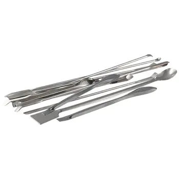 12 darab rozsdamentes acél laboratóriumi spatula ezüst zsákkal kétvégű keverőkanál mikro mintavevő kanál