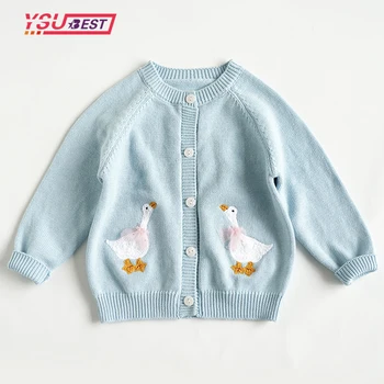 2-7 év Új baba Cardigan lányok pulóver Szép alkalmi ruhák Őszi gyerekek Cardigan rajzfilm hímzés kacsa csinos kabát gyerekek