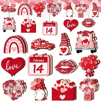 24db, Valentin-napi rózsaszín fa függő díszek, parti dekoráció, ünnepi kellékek, fadíszek, udvari dekoráció, ünnep