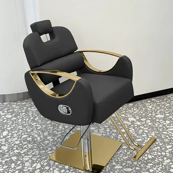 Barbershop Forgószalon szék Bőr Luxus arany Borbély felszerelés Szalonszék Hidraulikus láb Silla De Barbero bútorok