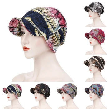 Divat Nők Virágmintás pamut keverék Tartsd melegen télen széles karimájú sapka turbán Vizor kalap turbán Mujer