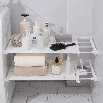 fehér Bővíthető elválasztó Lyukasztásmentes, állítható ruhaszekrény polc szekrény tárolására Konyhai és fürdőszobai polc elválasztók