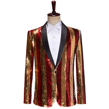 Férfi klasszikus kendő Laple Blazer öltöny dzseki férfi stílusos két színkonverzió Fényes flitterek Blézerek Party Színpadi énekes ruházat