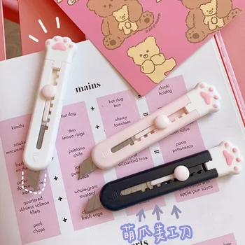 Kawaii Mini zseb Macska Mancs Express doboz Kés Papírvágó Art Utility Knife Kézműves csomagolás Újratölthető penge Írószer Aranyos