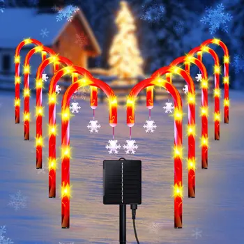 LED napelemes kültéri hópehely cukornád fény vízálló karácsonyi fény dekoráció kültéri kerti átjáró udvari gyep dekorációk