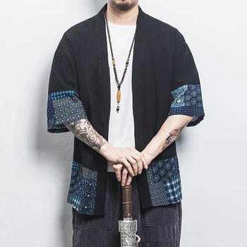 Luxus márka 5xl Férfi pamutvászon Kimonó dzsekik Szabadidő Cardigan utcai ruházat Japán szamuráj hagyományos alkalmi kabátok