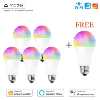 Matter WiFi Smart LED izzó E27 9W TUYA/Smart Life RGBCW szabályozható intelligens lámpa támogatás Alexa Google Home Homekit vezérlés