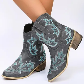 Női cipők 2023 Kiváló minőségű téli vádliközépcsúszás női csizmán Vegyes színek Kerek lábujj Vaskos sarok Zapatillas De Mujer