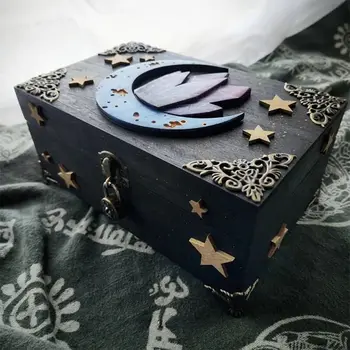 Rejtett kulcstartó Fából készült kézműves érc Hold Gótikus témájú finom ékszertároló doboz gyűrűknek Nyakláncok Karácsonyi ajándékdoboz