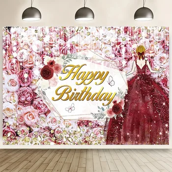 SHENGYONGBAO Boldog születésnapot fotózás hátterek Quinceanera lánynak Rózsaszín rózsa nemi felfedés stúdió háttér kellékek VV-115