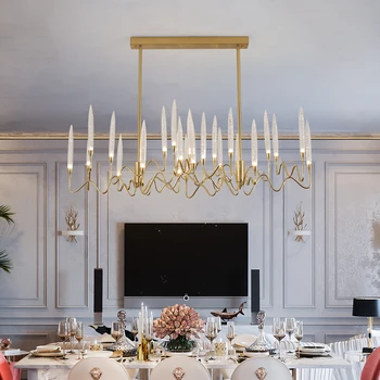 Téglalap konyha Csillár nappalihoz Étkező Luxus kristálygyertyák Kiállítóterem Villa üzlet Csillogó függő lámpa