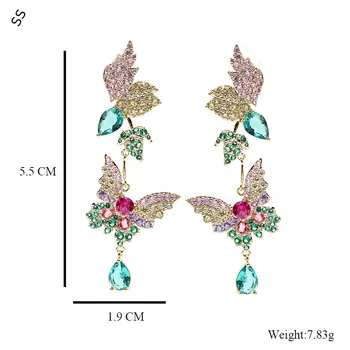 Vintage Palace Style Cirkon Color Gemstone Butterfly Element női fülbevaló partiruhákhoz Kiegészítők