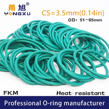 zöld FKM Gumi fluorogumi O-gyűrűk tömítések CS3.5mm OD51/52/53/55/56/57/58/60/62/63/65*3.5mm gyűrűk tömítés gyűrű tömítőalátét