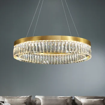 Étterem kör alakú mennyezeti csillár Nordic Gold kristály függőlámpa kreatív rozsdamentes acél LED lámpa távirányítóval