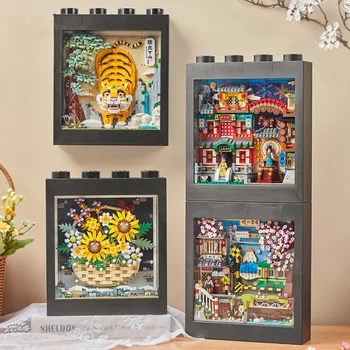 Ötlet Építőtégla Virág Tigris Mini blokk Napraforgó Kína Tang-dinasztia ünnepe Japán Kamakura vonat figurák Képkeret játékok