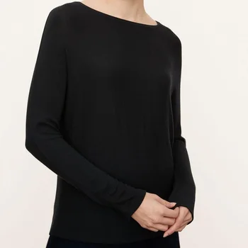 Új női egyszínű hosszú ujjú, kerek nyakú pulóver laza alkalmi fenekű póló