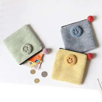Őszi és téli Új mosolygós arc pénztárca női kompakt mini aranyos plüss pénztárca érme kártyatáska Egészségügyi szalvéta tároló táska